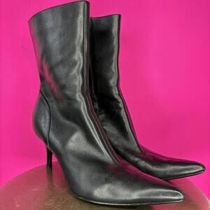 Steve Madden Chicago Black Leather Pointed Toe Stiletto Heel Boot Sz 8.5